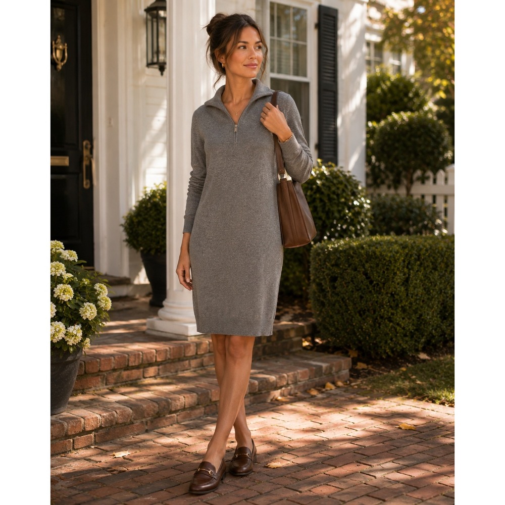 Tommy Bahama Sweater‎ Dress Womens Large Gray Preppy Coastal Quiet Luxury